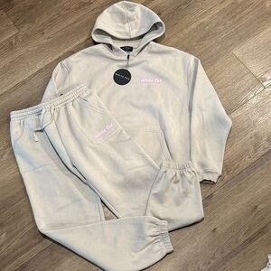 White Fox Boutique Cream Oversized Hoodie and Joggers Set S/M